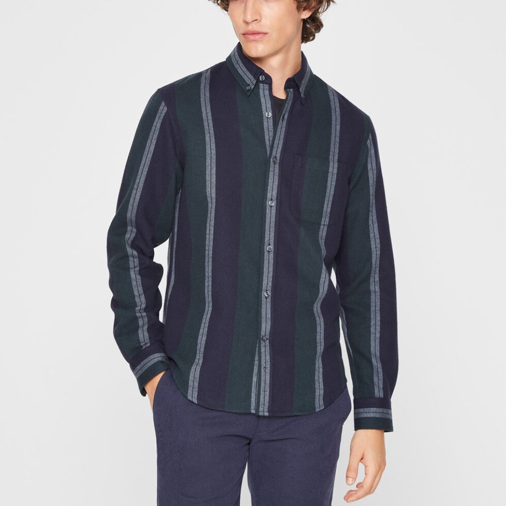 Stripe Doubleface Long Sleeve Shirt - New With Tags - NEVER WORN - Navy